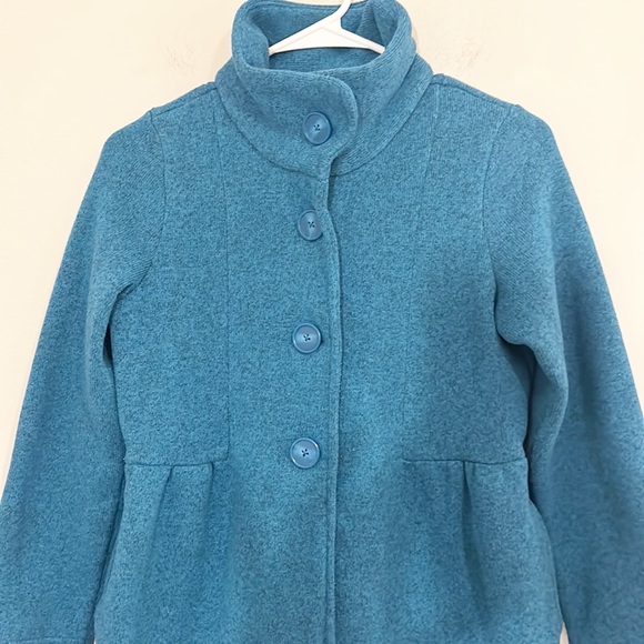 Patagonia Blue Teal Long Sleeve Collar Fleece Jacket Coat girls size XL 14 - Picture 4 of 8